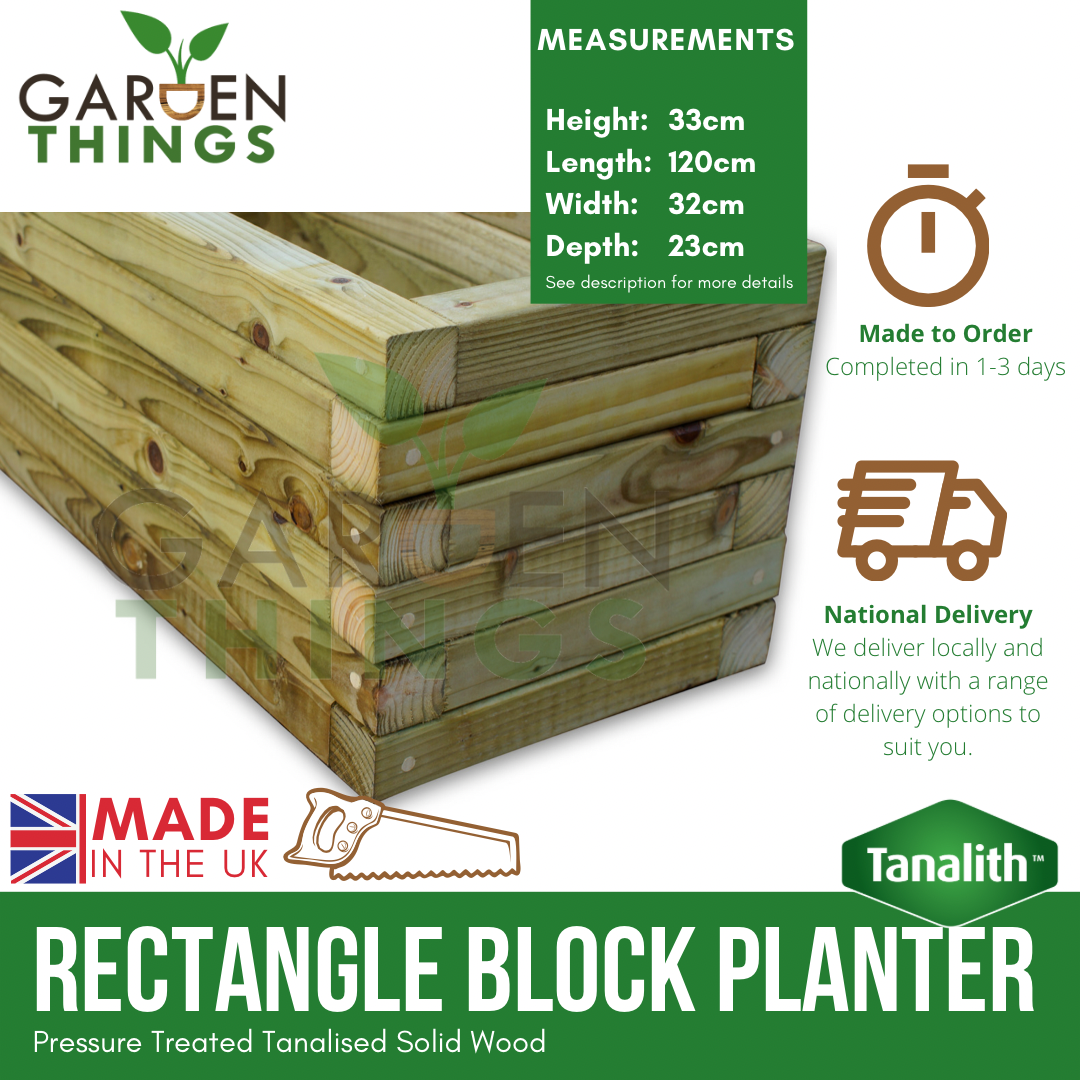 Wooden Block Planter 32cm(W) x 120cm(L) x 33cm(H)