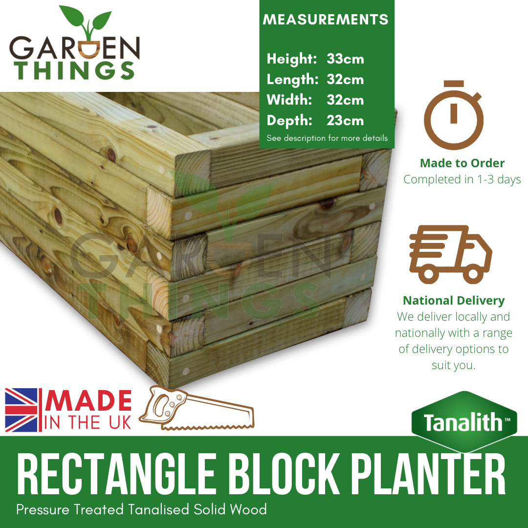 Wooden Block Planter 32cm(W) x 32cm(L) x 33cm(H)