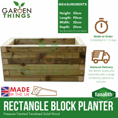 Wooden Block Planter 32cm(W) x 90cm(L) x 33cm(H)